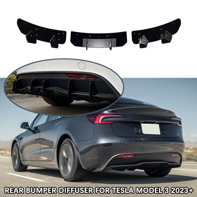 Pro Tesla Model 3 2024+ Příslušenství 6 ploutví Auto Upravený Zadní nárazník Ochrana difuzoru Boční rozdělovače Spoiler Lip Glossy Black