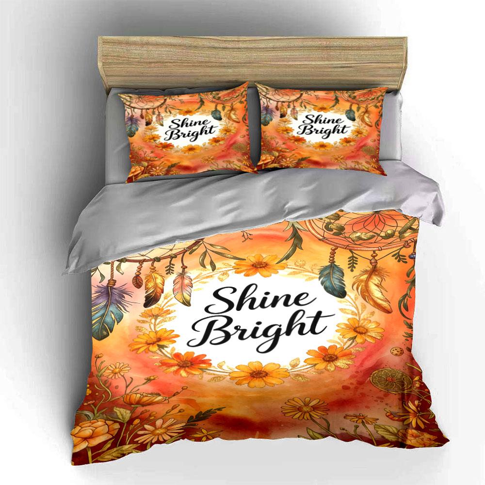 Yellow flowers and feathers. Bedding sets Duvet cover sets Duvet covers Pillowcases(1 * Duvet Cover 2 * Pillowcases, without duvet insert)