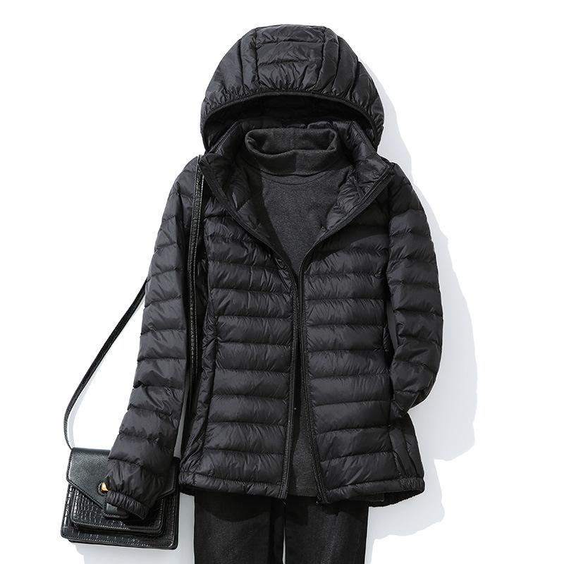 

Light Down Jacket White Duck Down Coat Casual Loose Winter Warm Outwear with Hood XXL чорний