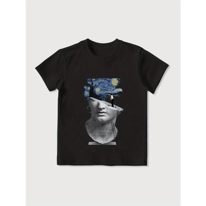 European Size Childrens Crew-neck Short-sleeved T-shirt with Artistic Pattern Print 98cm чёрный