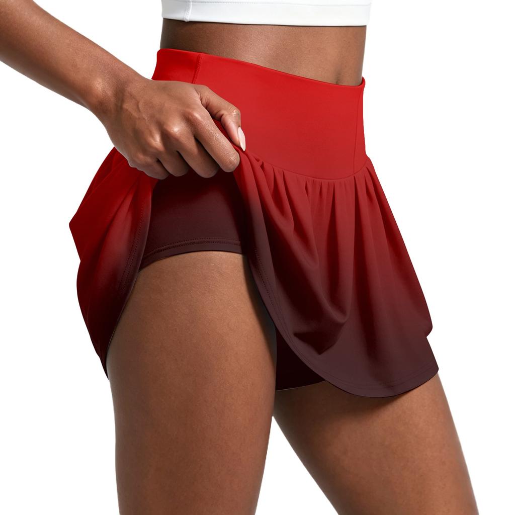 Women's Gradient Print Pleated Skort Athletic Tennis Running Yoga Skirt with Built-in Shorts Lightweight Breathable Fabric