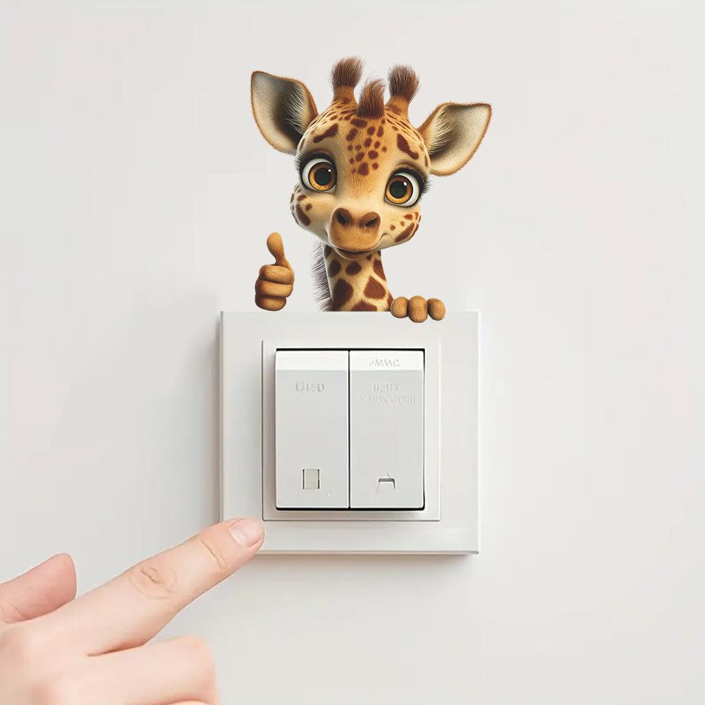 Self-adhesive Switch Stickers Cute Giraffe Thumbs Up for Bedroom Living Room Kids Room Home Decor