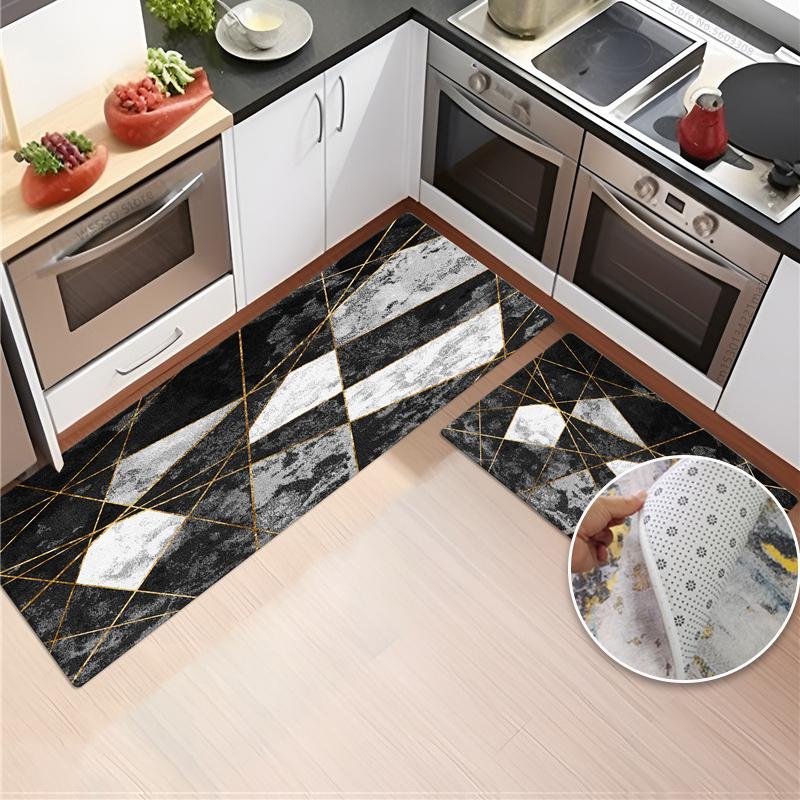 

Современные кухонные коврики с абстрактным принтом для пола, бархатные мягкие губчатые коврики, нескользящий впитывающий коврик для ванной комнаты 40x60+40x120cm 2pcs