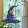 Halloween 2D Acrylic Witch Hat Hanging Decoration With Moon And Star Dangles, Window Ornament