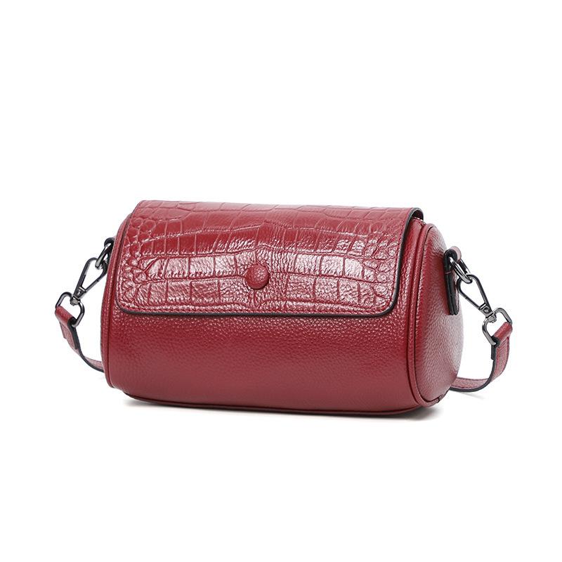 Women's bag real cowhide cylinder bag new niche messenger bag plus