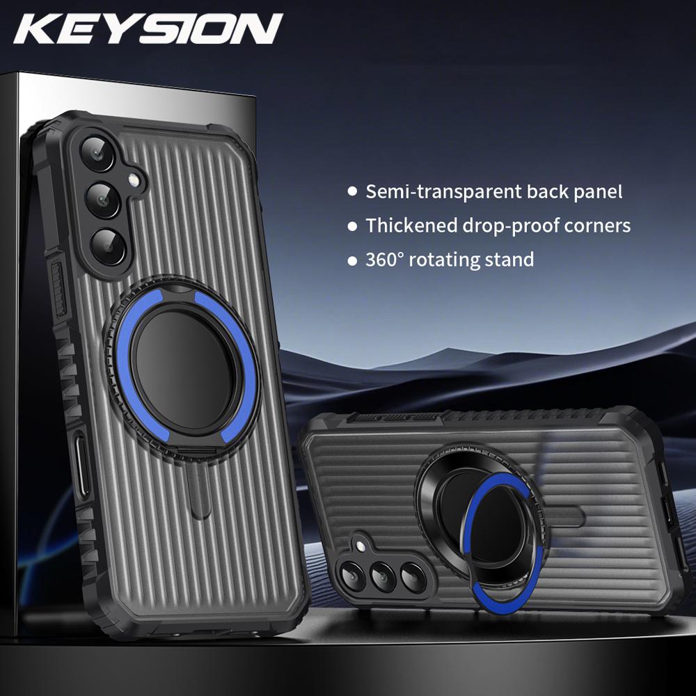 KEYSION 360° Rotating Ring Stand Case for Samsung Galaxy A55 5G A35 A25 A15 Transparent Magnetic Shockproof Phone Cover
