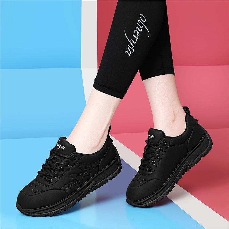 Women's platform casual sports shoes versatile women's autumn and winter new mother round head lace-up soft-soled women's shoes