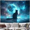 2D Starry Night Cat Silhouette Tapestry, Blue Moon Backdrop for Photoshoot