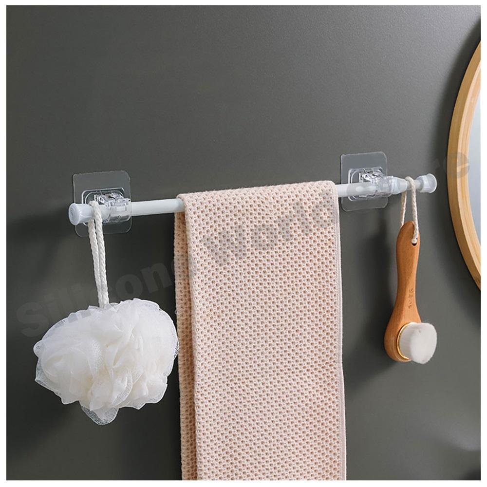 Silicone World 4PCS Self Adhesive Hooks Punch-free Curtain Rod Clip Hook  Telescopic Rod Holder Fixed Clip Hanging Hook Holder