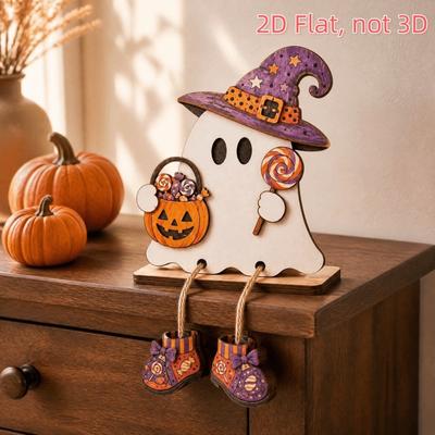 Fun Shape Halloween Wooden Ghost Signs Handmade 2D Flat Ghost Sign  Festival Craft