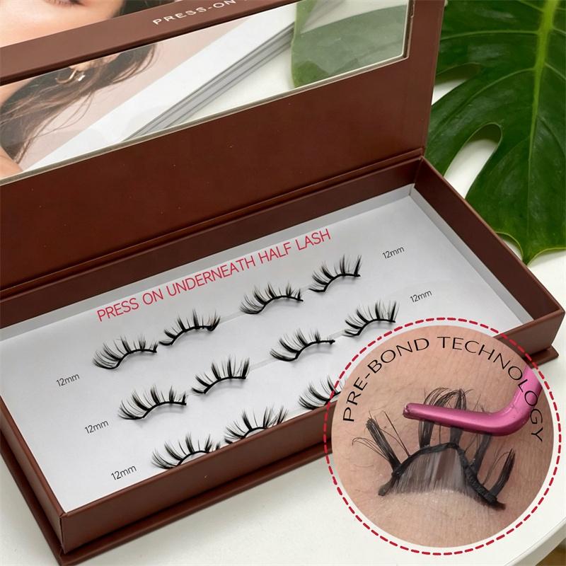 2026 New Private Label Pre Glued False Eyelash Self Adhesive Press on Handmade Lashes Invisible Clear Band Lash