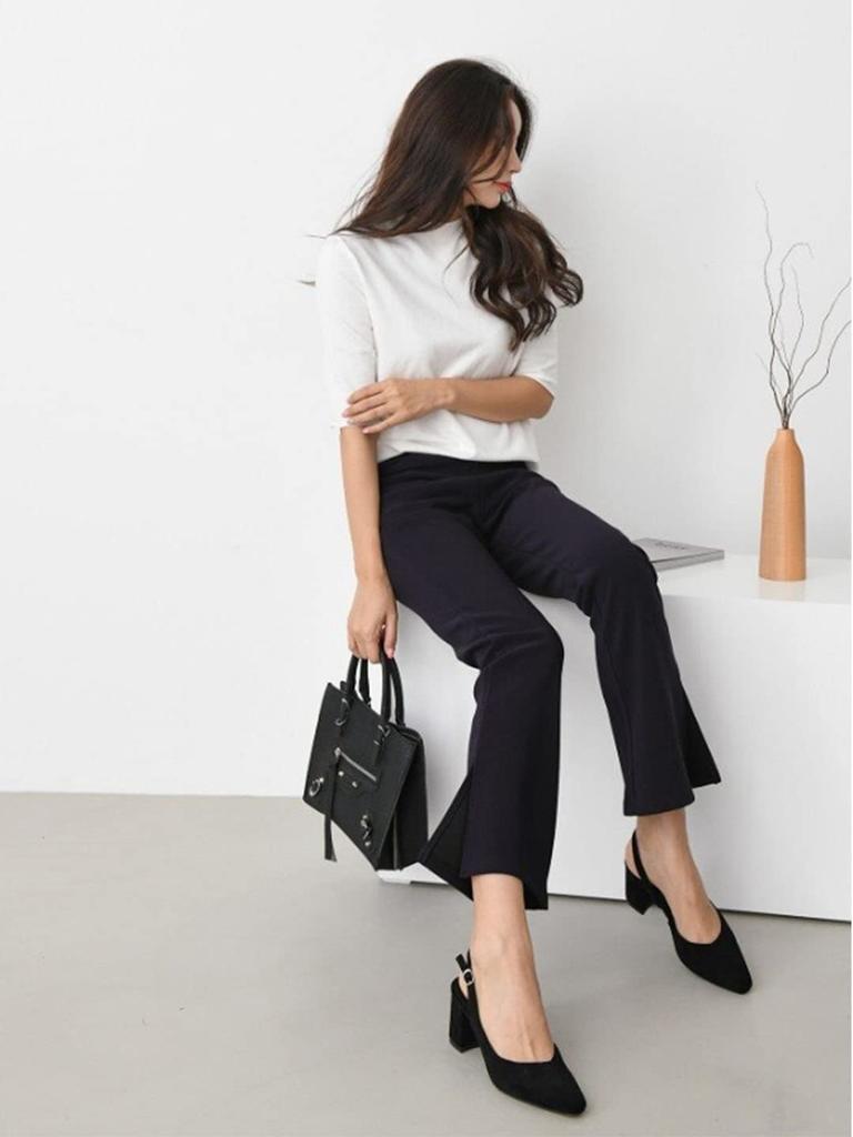 WATAKUMO Bootcut Side Slit Stretch Long Elastic Flare Popular for and Everyday Stretch with Plus Sizes Available Women's Pants, High-Waisted Pants,