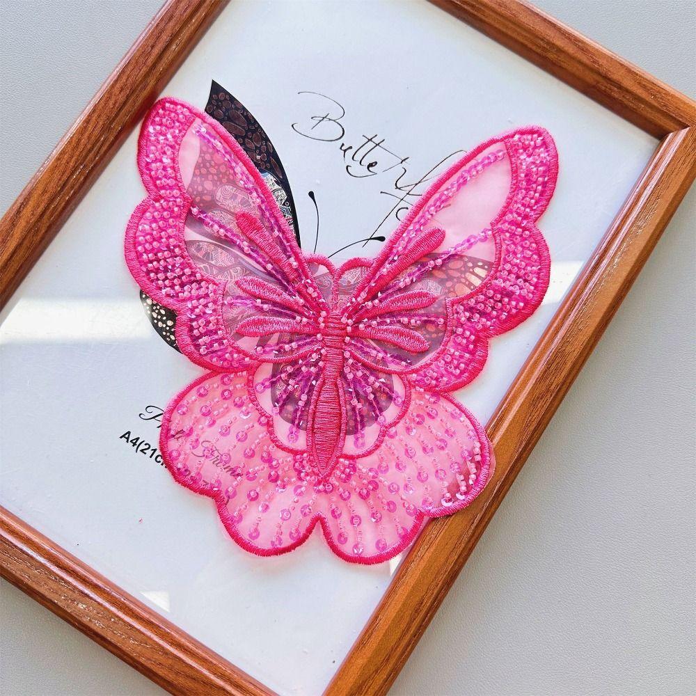 Embroidery 3D Butterfly Lace Patches Shiny 3D Texture Sequin Beaded Chest Flower Multi-layer Sequin Dress Decoration