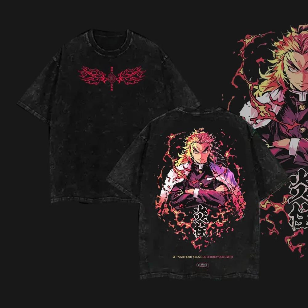 Anime Demon Slayer Iguro Obanai Graphic T-shirt Men Washed Cotton Tshirts Casual Loose T Shirt Harajuku Male