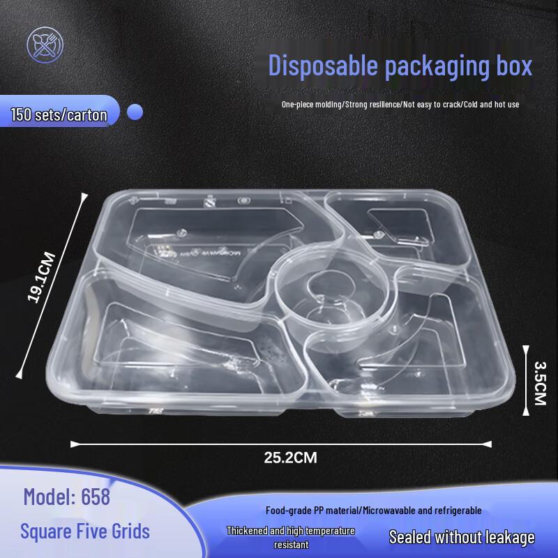 Weiboz Disposable 5-Compartment Microwavable Meal Prep Containers