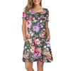 Women Summer Short Sleeve Flower Printed Pockets Sundress Casual Swing Dress
