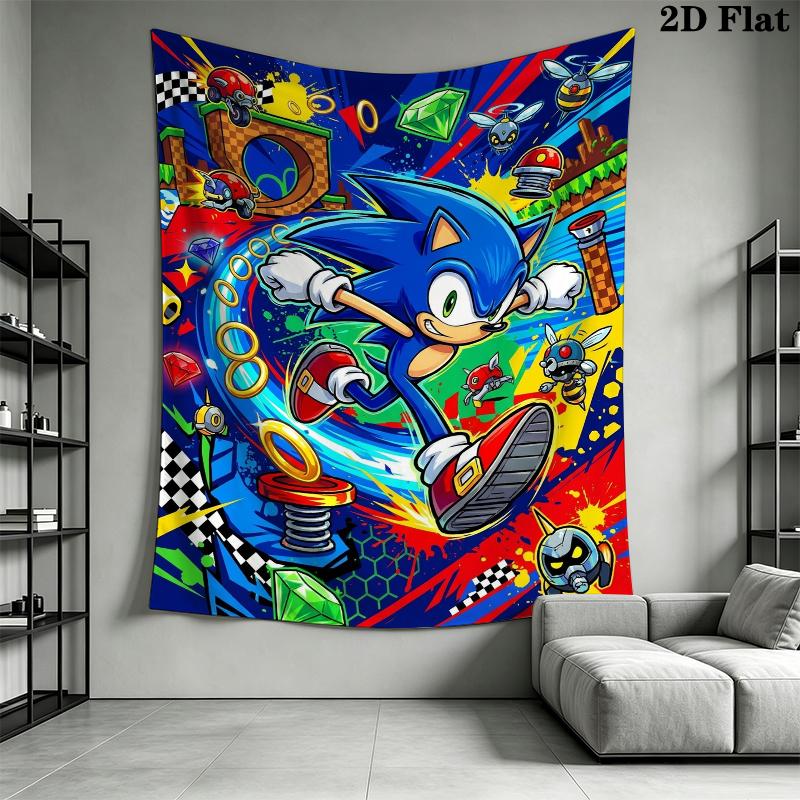 Sonic the Hedgehog Wall Tapestry Aesthetic Wall Hanging Printed Fabric Blanket Decorative Tapestries for Bedroom Living Room Home Decor