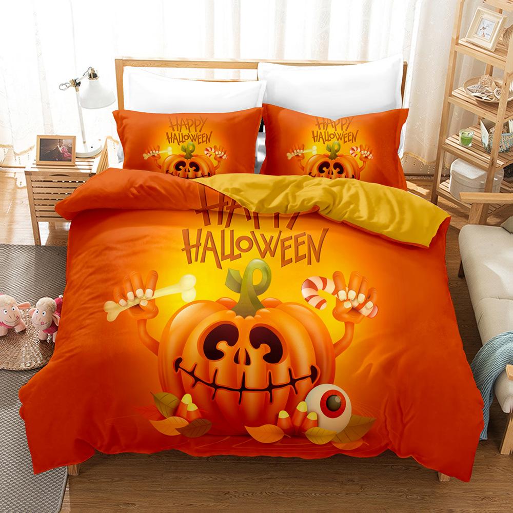 Halloween Duvet Cover Set Funny Cartoon Witches Hat Ghosts Bat Full Moon Cat Bedding Set King Size 2/3pcs Polyester Quilt Cover