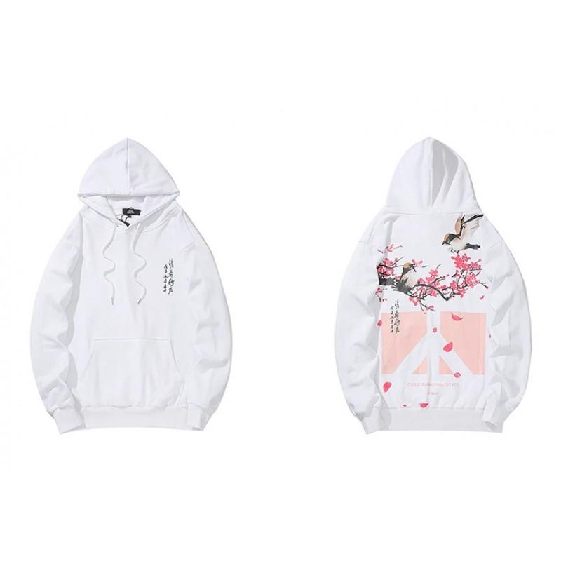 Cherry Blossom Print Hooded Sweatshirt Women - Stylish Streetwear With Cartoon Art Regular Fit Long Sleeve
