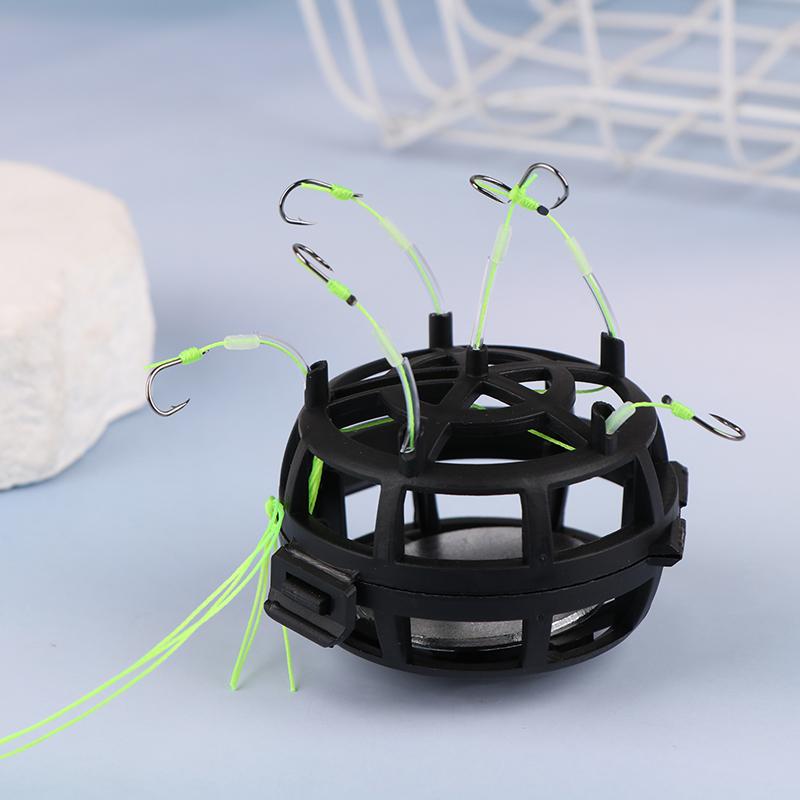 Schnurhaken Angelköderkorb 6 Haken Kohlenstoffstahl Vorfach Futterkorb Blei Design Quadratische Köderform Angel-Federköderkorb