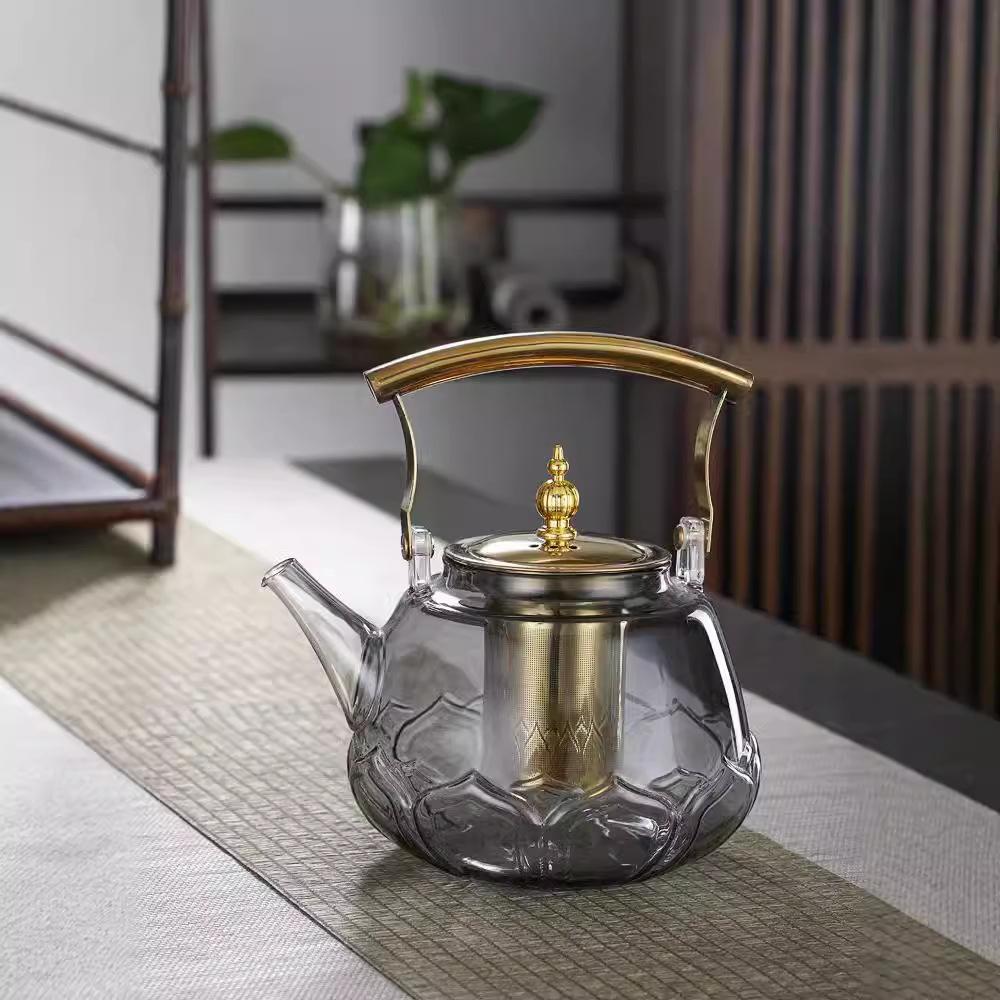 Large Capacity Thickened High Borosilicate Glass Product Boiling Teapot Smoke Grey Tea Brewing and Health Preservation Teapots