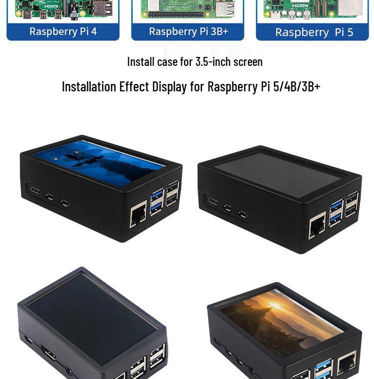 Raspberry Pi 5 4B with 3.5-inch Touchscreen and ABS Shell, 3B+ 60fps Display Monitor