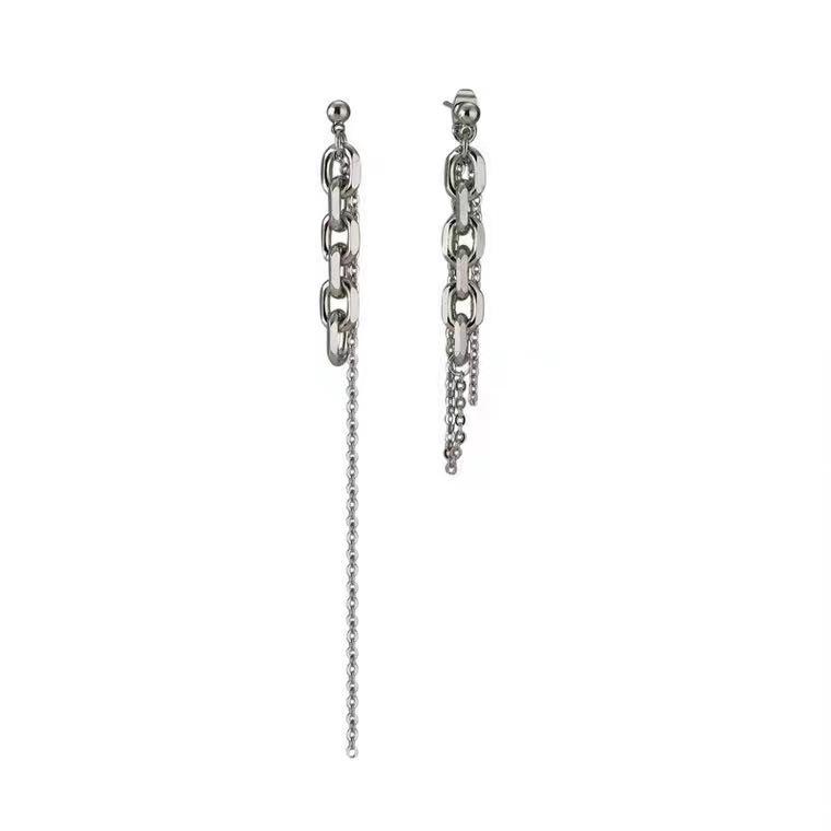s silver needle chain fringed asymmetrical earrings one long and one short super fairy temperament personalized stud earrings earrings women