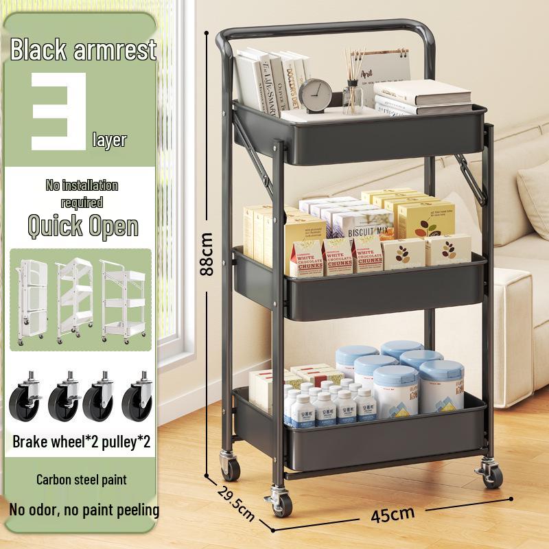 Carrello Multi-Livello Pieghevole Compatto: Scaffale Metallico Versatile per Bagno, Camera da Letto o Soggiorno