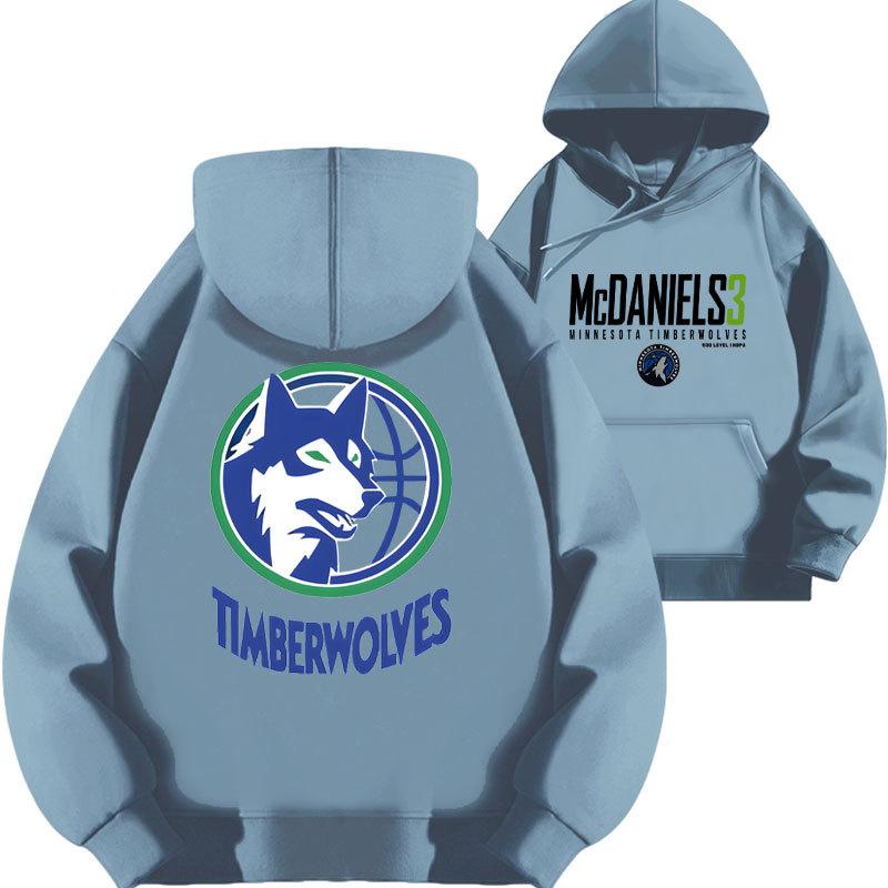 Jayden McDaniels Timberwolves No. 3 Printed Hooded Sweater Top Loose Fall and Winter Fleece Thickened Cap