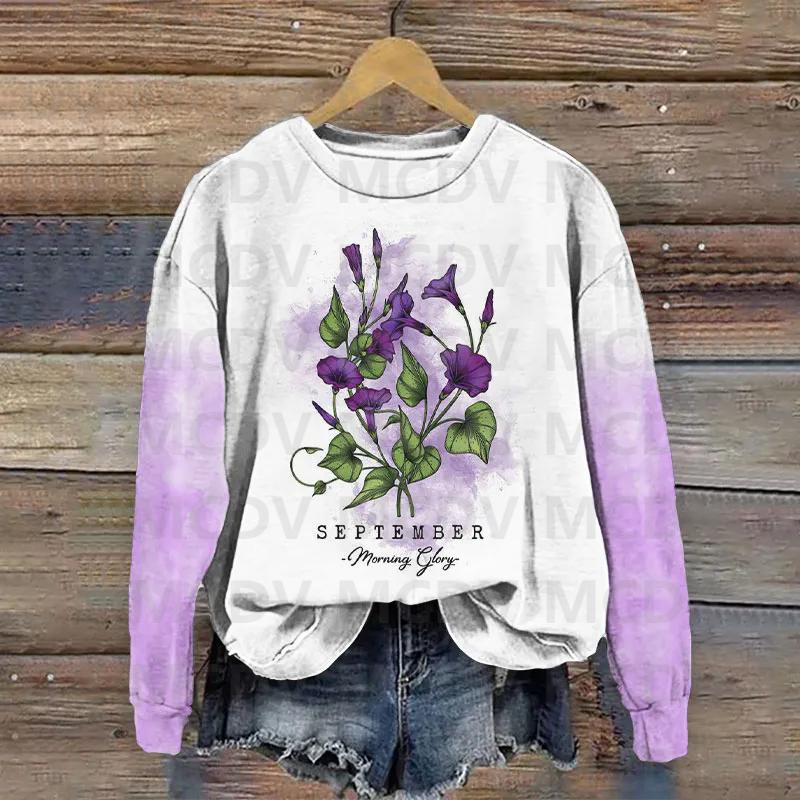 Lily Of The Valley Ombre Print Crew Neck Sweatshirt 3D Printed Women Casual Pullover