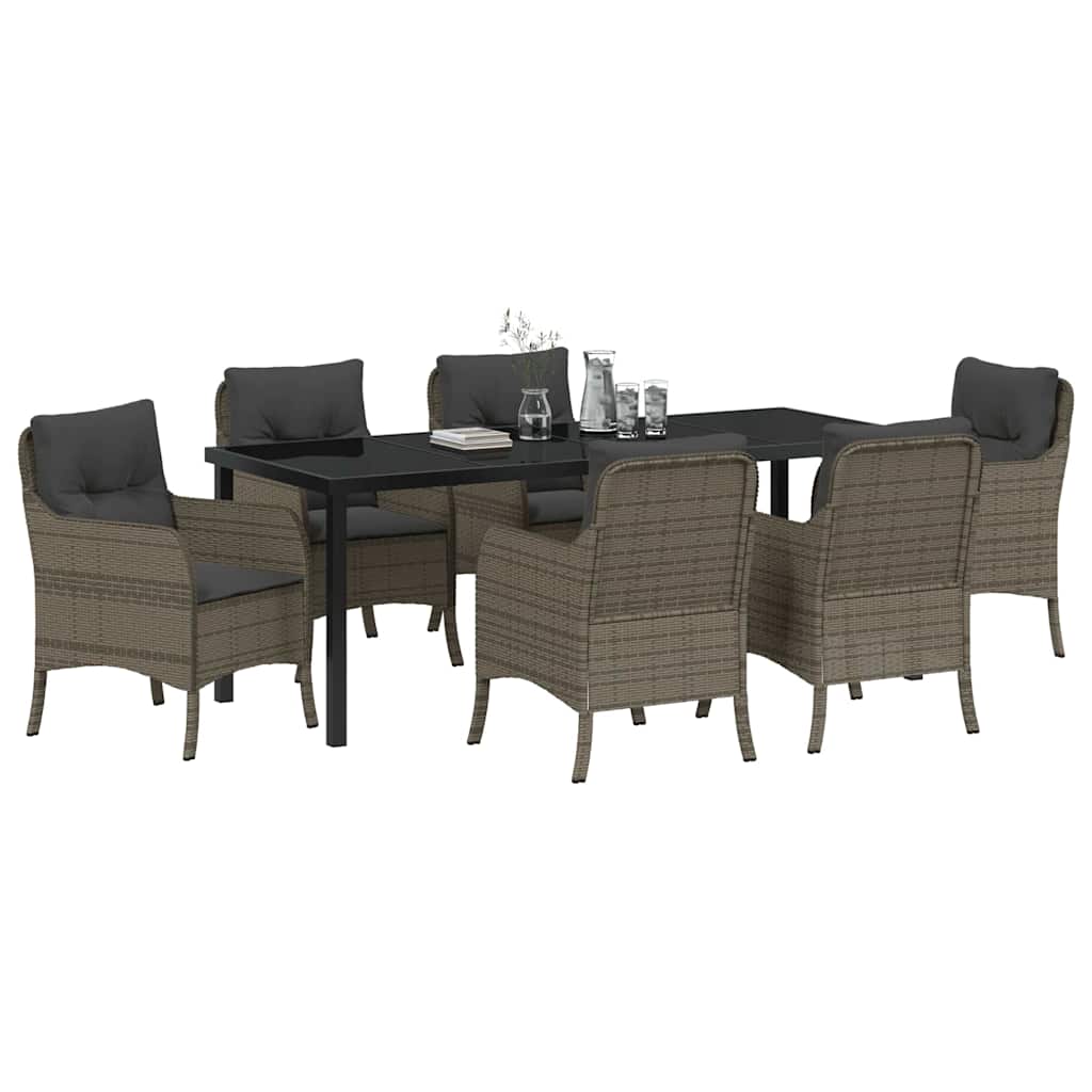 Garden Dining Set with Cushions 7 pcs Grey Poly Rattan