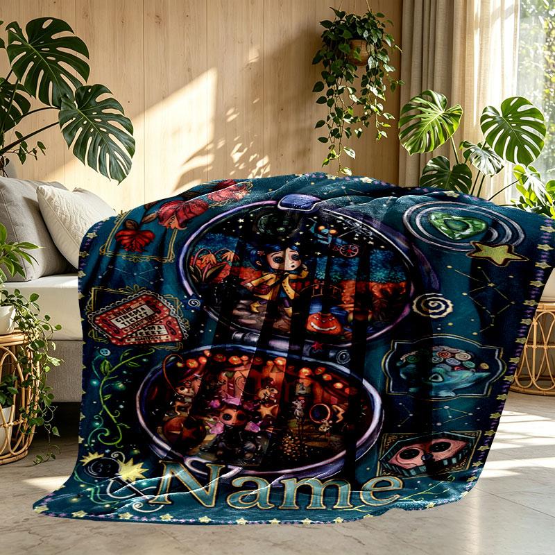 Custom Name Personalized Coraline Print Blanket, Home Decor, Bedroom, Sofa, Camping, Couch, Gifts for Birthday Christmas