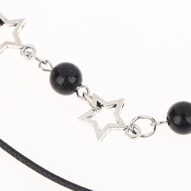 Dvouvrstvý černý korálkový hvězdicový choker náhrdelník Punk pentagram kožené šňůrky Náhrdelníky pro ženy dívky