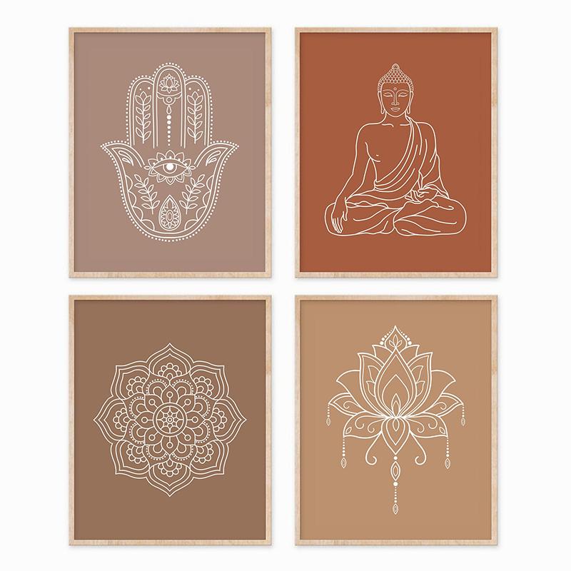 Mandala Buddha Lotus Neutral Yoga Meditation Wall Art Print Canvas Painting Poster Picture Zen Yoga Living Room Home  Decor No Frame
