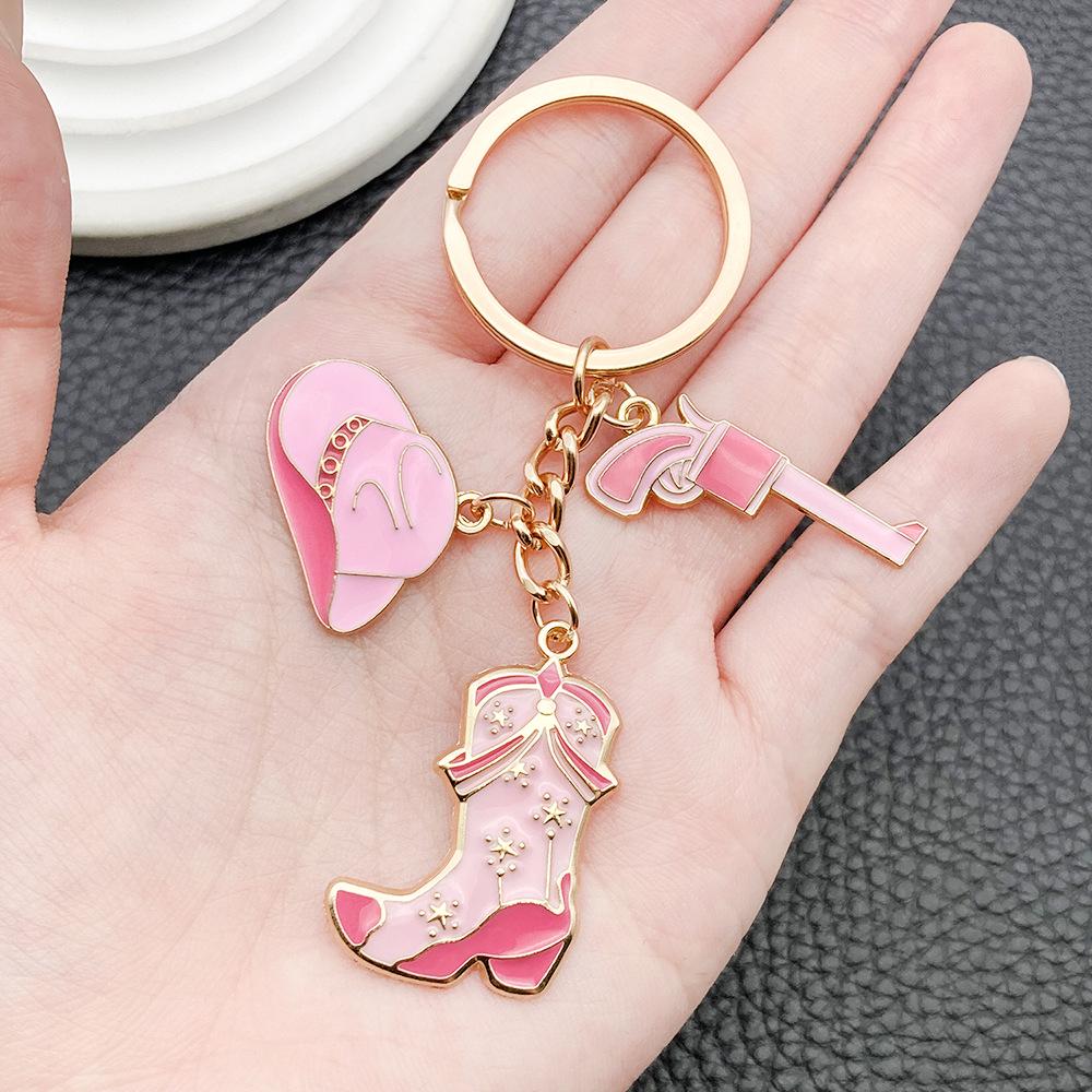 Pink Western Cowboy Style Alloy Keychain for Best Friends and Couples