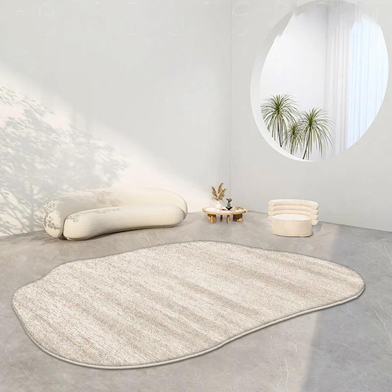 Cream Color Irregular Carpets for Living Room Ins Soft Fluffy Bedside Rugs Oval Bedroom Rug for Children Washable Big Size Mats