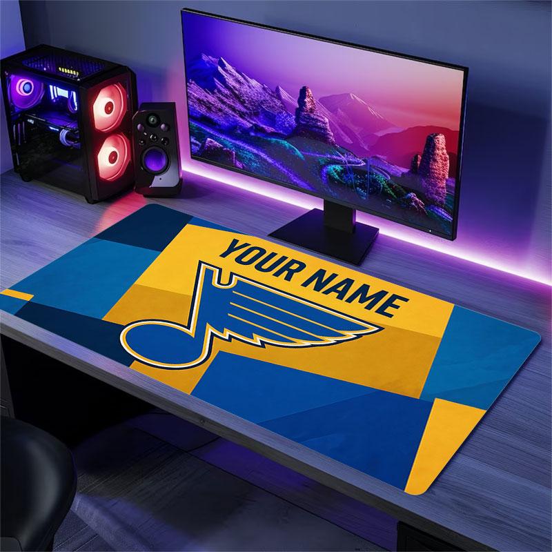 Custom Name,St. Louis Blues Mouse Pad, Large Gaming Desk Mat, Non-slip XXL Mousepad for Laptop & Tablet, Mini PC Playmat with Stitched Edges