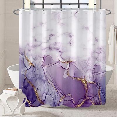 Purple Marble Shower Curtain for Bathroom, Abstract Waterproof Fabric Curtain Set with 12 Hooks, 71x71 Inches