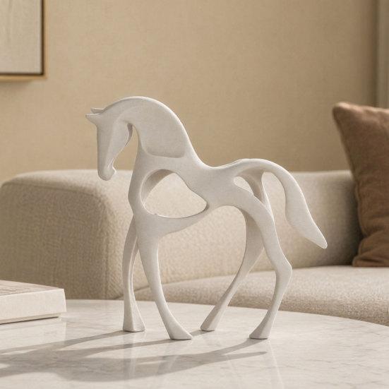 Office Desk Decoration 3D Printed Abstract Horse Statue, Minimalist Hollow White Figurine for Matte Figure Decor, Animal Shape Ornament Home