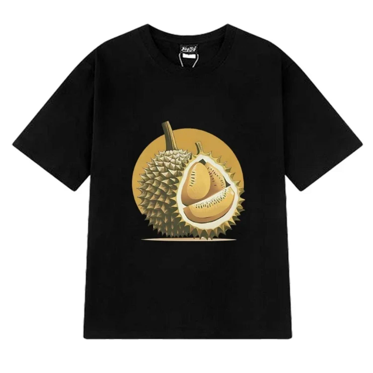 

High Quality Durian Thai Fruit print black New T Shirt Unisex Funny harajuku short sleeve t-shirts Men Women 100% Cotton Tops S чёрный