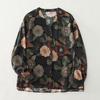 Autumn 2025 Artistic Retro Floral V-Neck Shirt: Cotton Linen, Age-Reducing, Plus Size, Casual