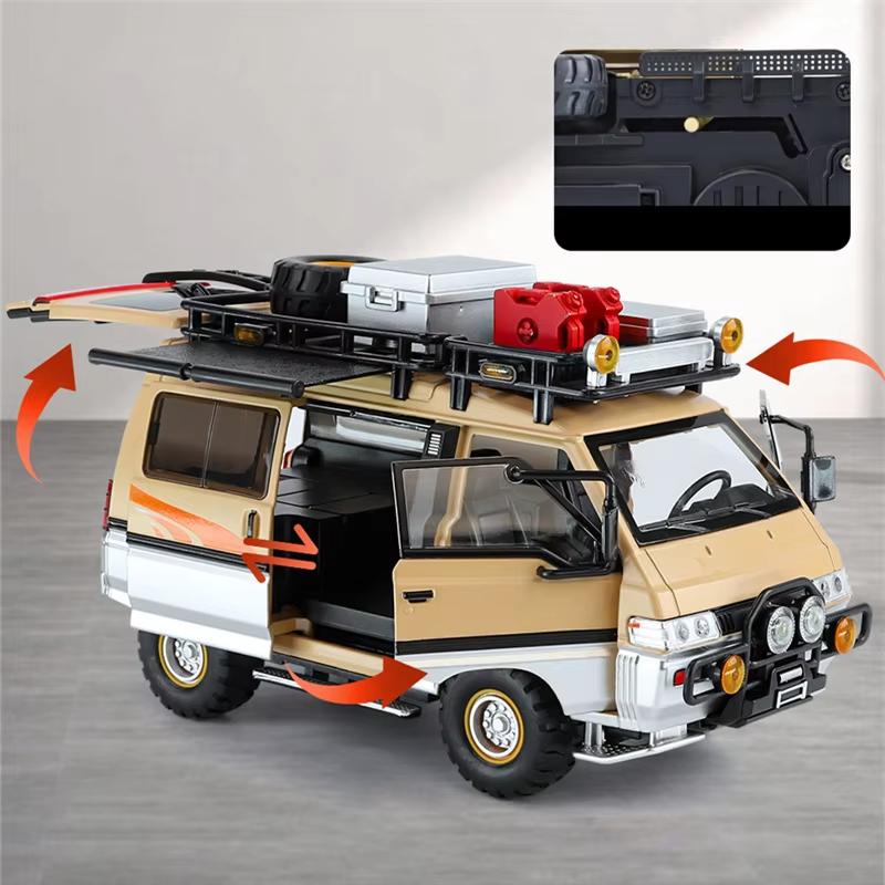 1:24 Mitsubishi Delica MPV Alloy Car Model Diecasts Metal Toy Commercial Vehicles Car Model Simulation Sound and Light Kids Gift