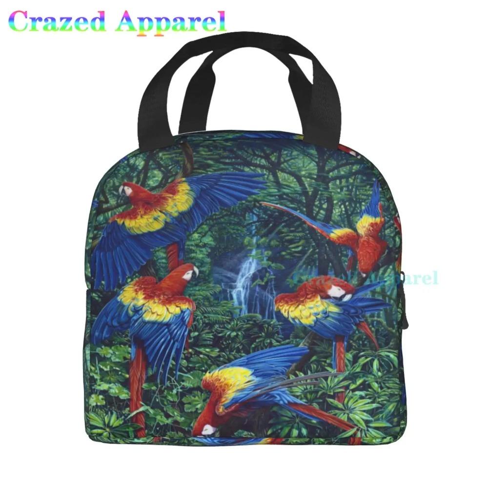 Large Lunch Bag Parrots On Branches Printed Insulated Lunch Box for Women and Men, Portable Lunch Box for Work Picnic Beach