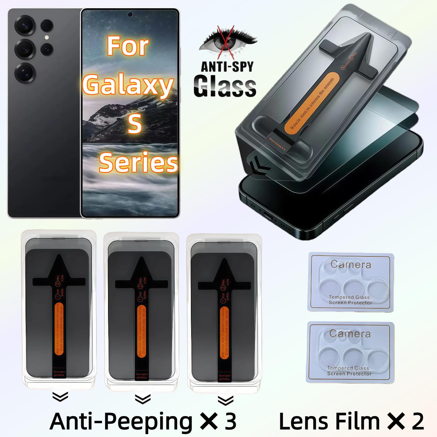 

3PCS Screen Protector for Galaxy S25/S24/S23/S22 Plus Ultra with Anti-Spy Tempered Glass + 2PCS Rear Camera Lens Protector Galaxy S25 Ultra багровый