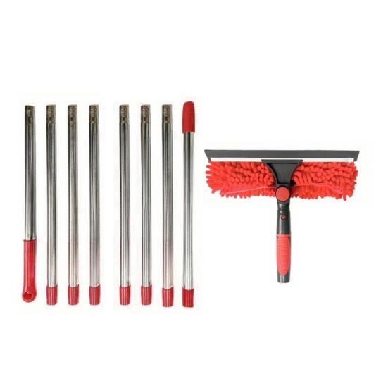 Manual Window Squeegee Cleaning Kit with Extension Pole Long Pole Stainless Steel Chenille Cloth Glass Wiper Scrubber