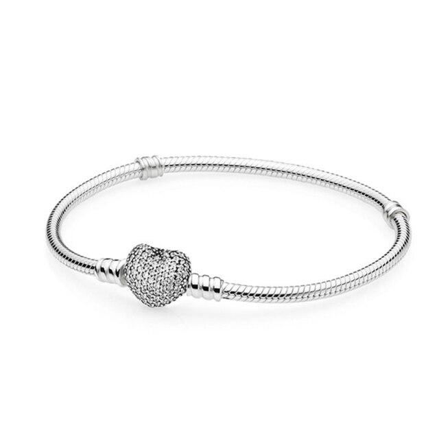 Moments Açacağı Kalp T-BAR Köpüklü Taç O Yılan Zincir Bilezik Fit Moda 925 Ayar Gümüş Bileklik Boncuk Charm DIY Takı