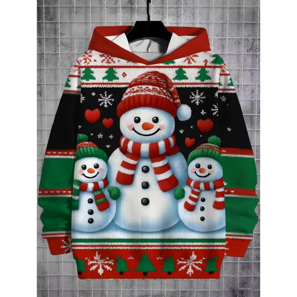 2026 Merry Christmas Sweatshirts Pullover Children's Hoodie Cartoon Santa Claus Graphic Hoody Snowman Sweatshirts Unisex Top