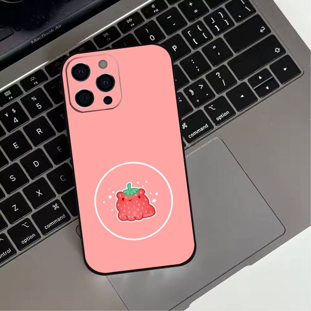 Cartoon F-Frog12 S-Strawberry Phone Case For iPhone17,16,15,14,13,12,11 Plus,Pro Max Soft Black Cover