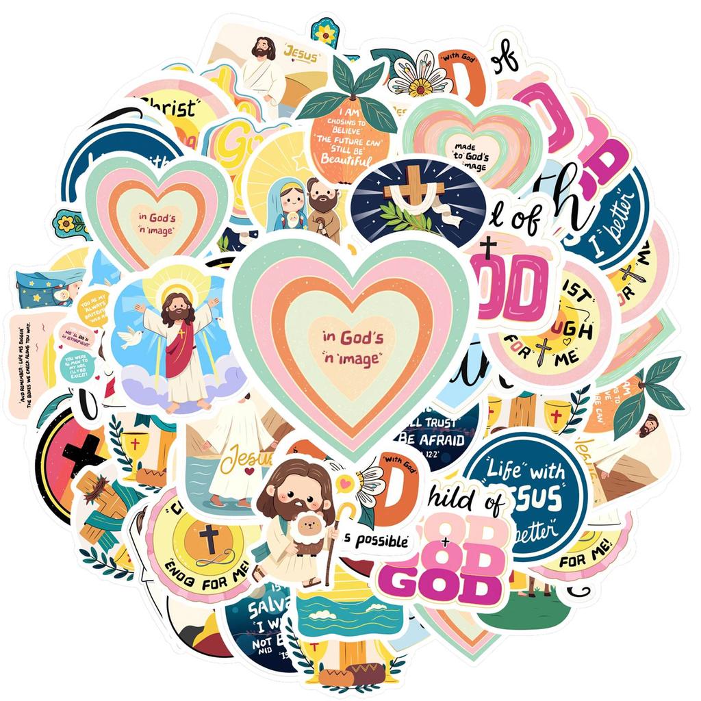35pcs Cartoon Christian Stickers Spiritual Religious Religious Stickers Faith Decals For Guitar DIY Skateboard Laptop Luggage