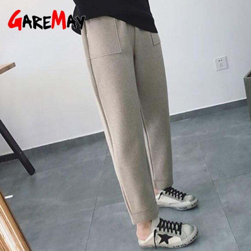 Buy Autumn Winter Harem Pants Women Casual Solid Elastic Waist Wool